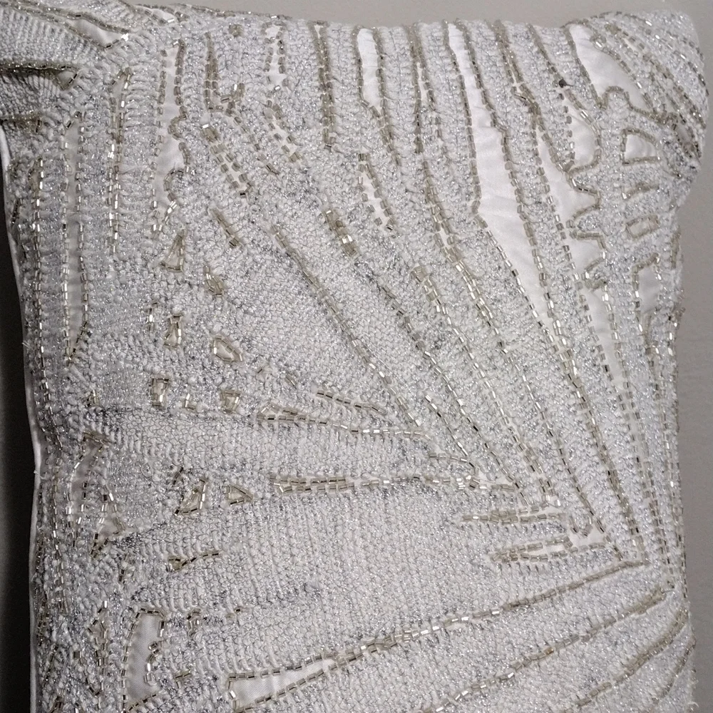 Hudson Park Collection Woven Palm Jacquard Silk Beaded Decorative Pillow